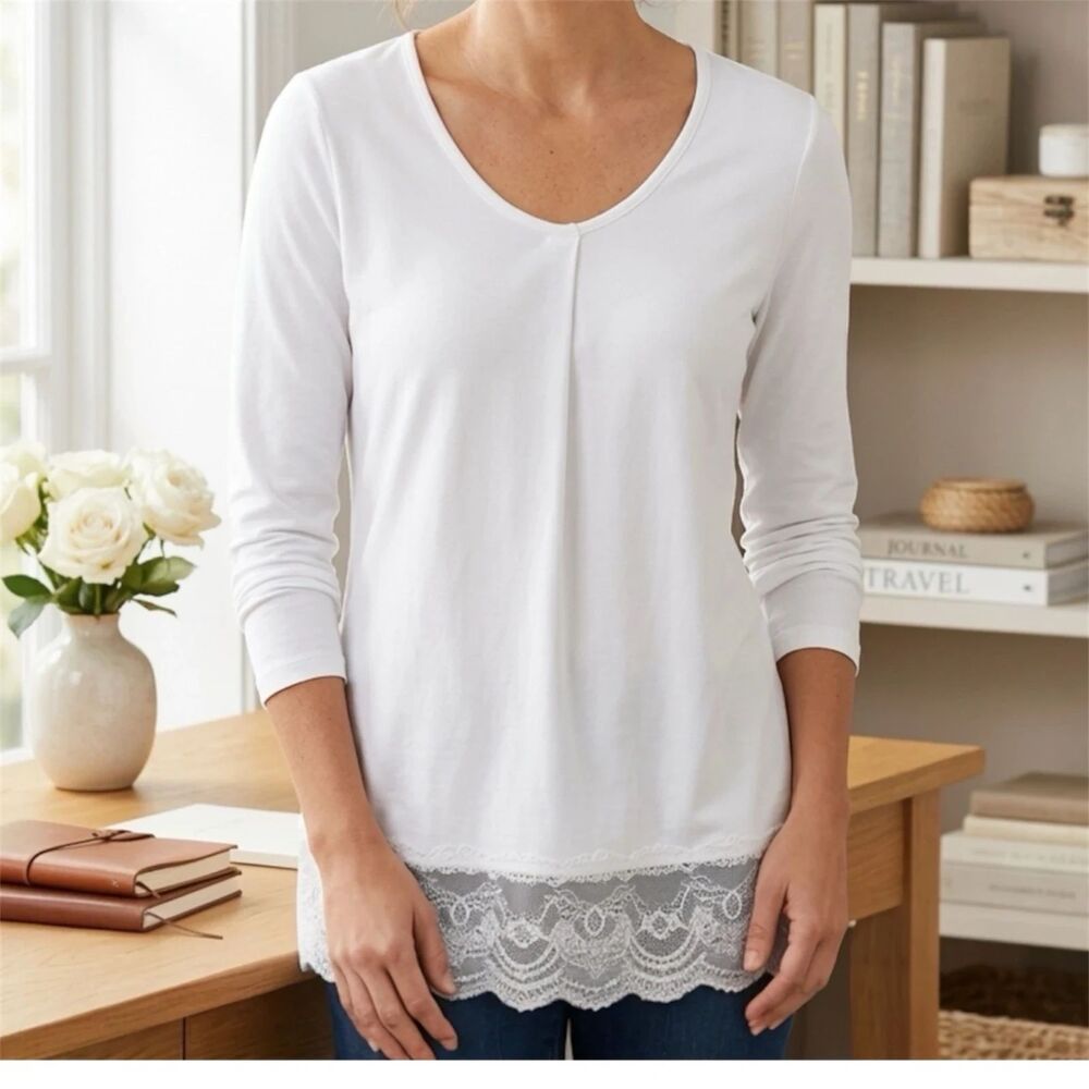 Soft Surroundings Top Womens XL Lace Madame Tunic Feminine Longline Romantic ***